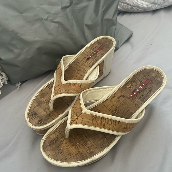 Prada Women's Cream and Brown Cork Sandals - Picture 6 of 7